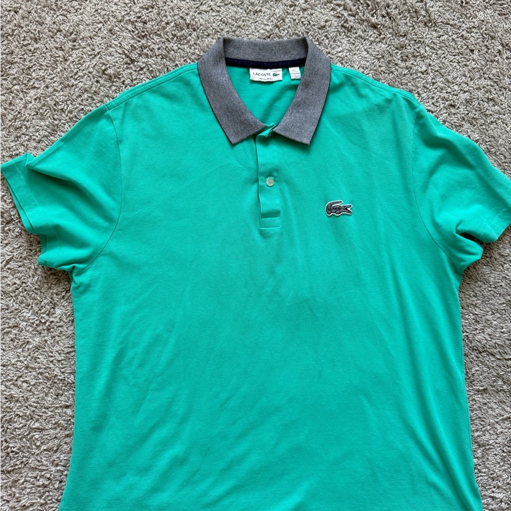 Lacoste Men's Teal Polo with Gray Collar polo